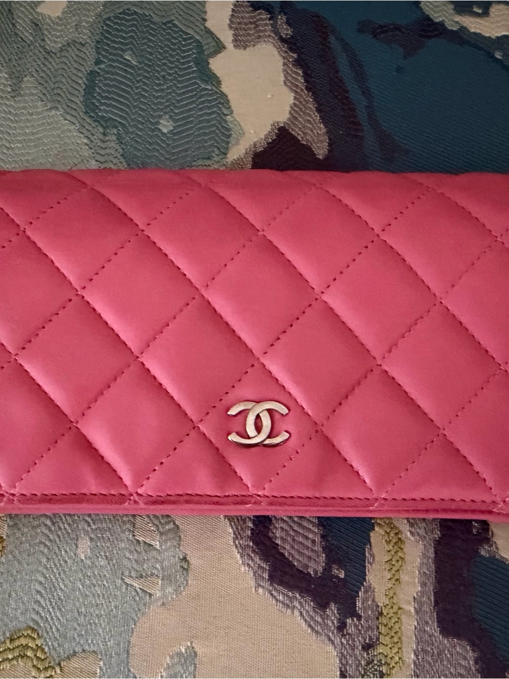 AUTHENTIC Chanel Quilted Pink Leather Wallet with CC Logo